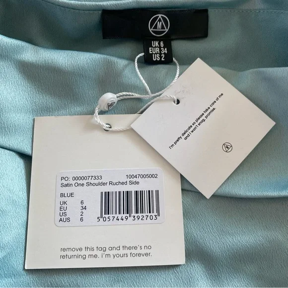 NWT Missguided Satin One Shoulder Asymmetric Ruched Side Midi Dress Blue 2 - Picture 11 of 16